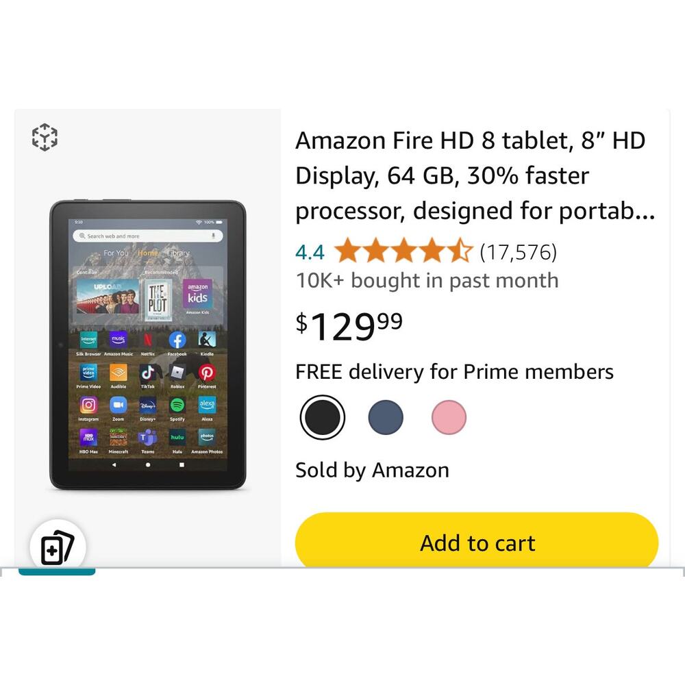 Amazon Fire HD 8 tablet, 8” HD, 64 GB, 30% faster processor, 2022 release, Blue